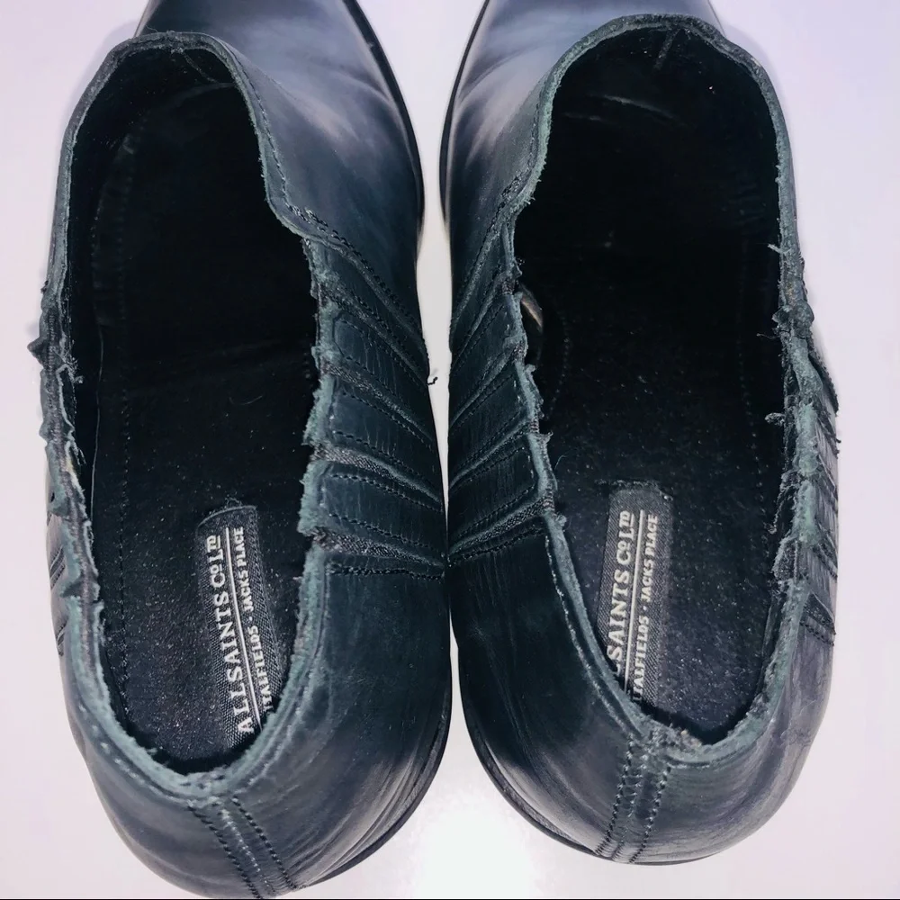 All Saints Black Leather Utilitarian Western Ankle Boots/Booties size 40 | US 10 - Picture 9 of 13